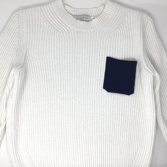 SANDRO ‘SHARLENE' CONTRAST POCKET COTTON SWEATER - Picture 9 of 11
